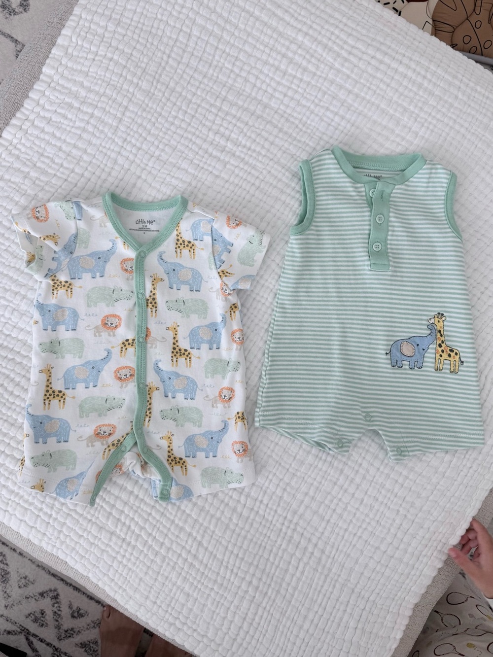 Little Me Mint Green and White Safari Print Baby One-Piece Rompers